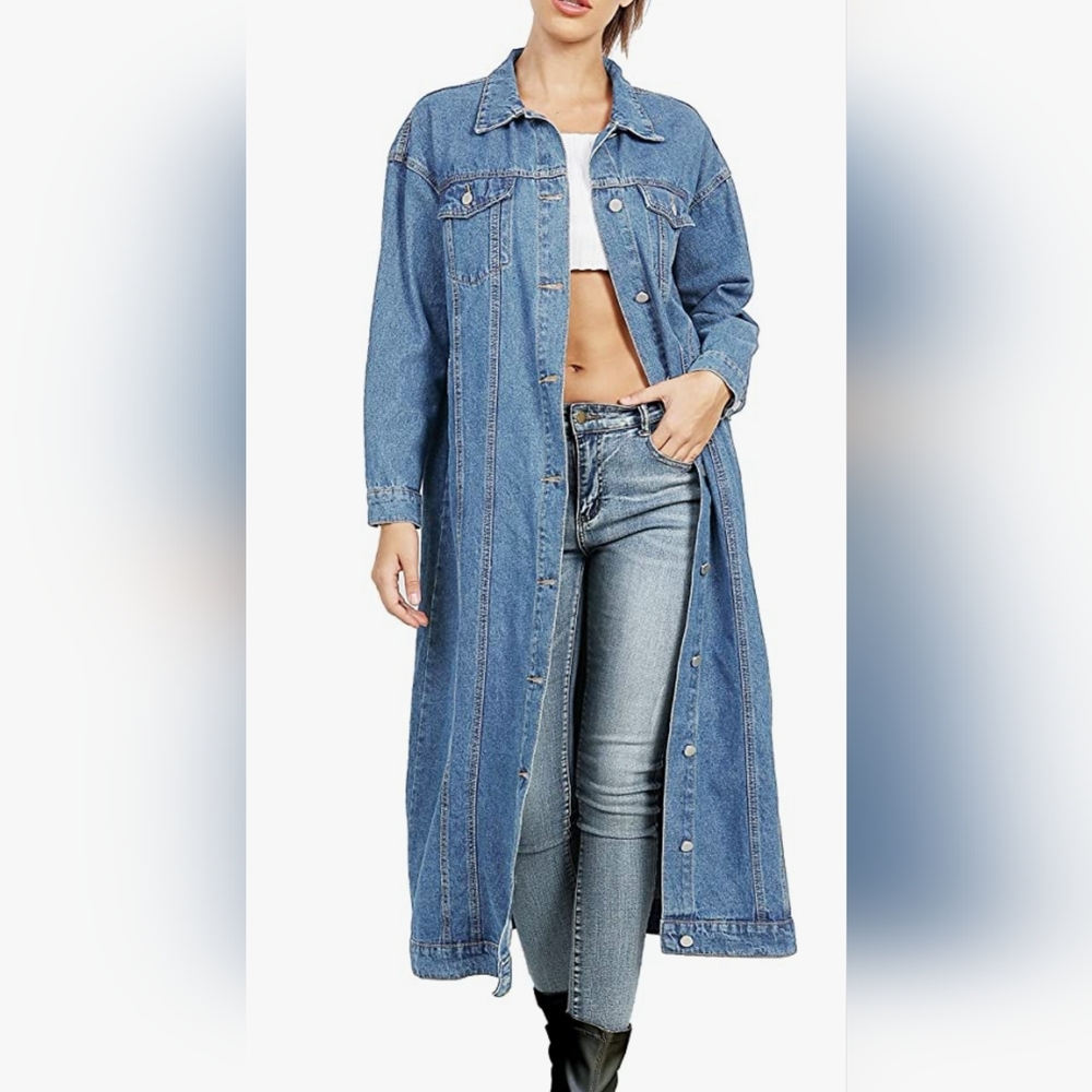 Womens Classic Long Jean Jacket Long Sleeve Button Down Denim (chose SZ & color)